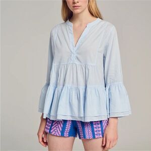 Devotion Twins Atokos Top Blouse Popover Light Blue Cotton Small S